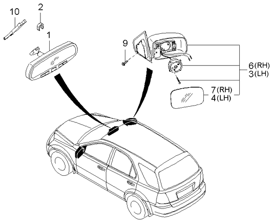 876013E710XX Genuine Kia Outside Rear View Mirror Assembly Left