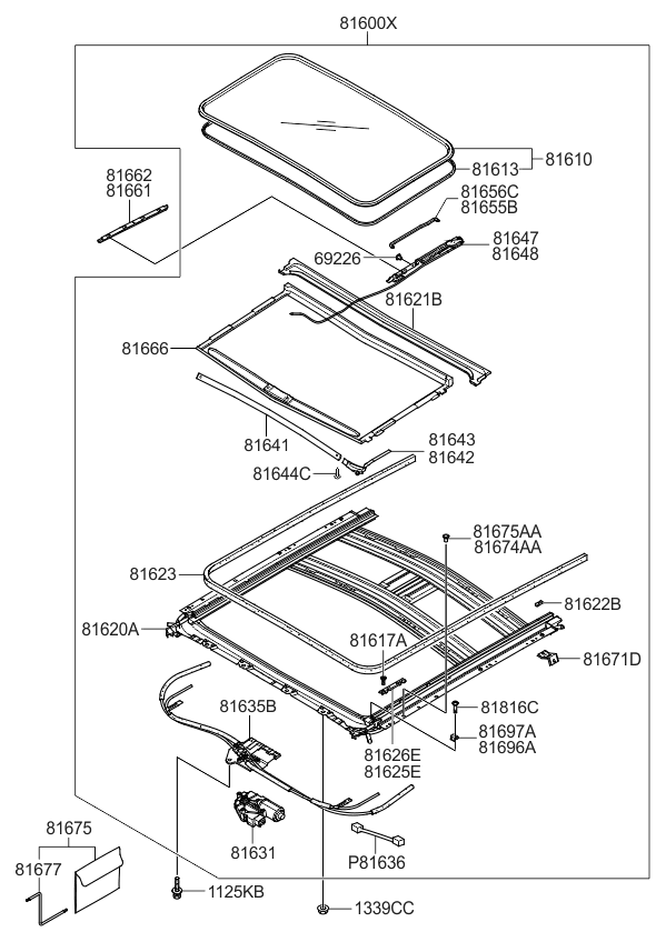 816663F00026 Genuine Kia Sunshade Assembly-Sunroof