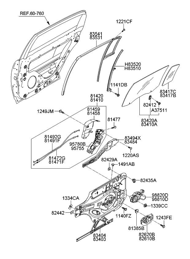 834203F100 Genuine Kia Glass & Grip Assembly-Re