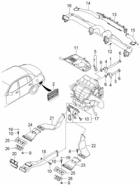 973603F000 Genuine Kia Duct-Rear Heating LH