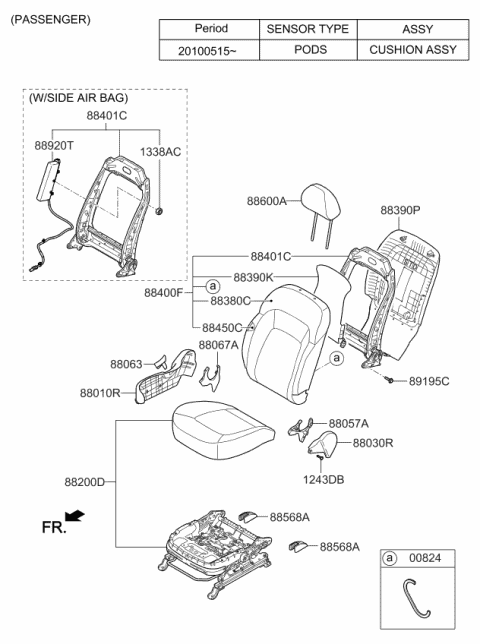 884603W300ATA Genuine Kia Front Seat Back Passenge Covering