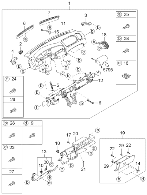 Dashboard & Related Parts - 2003 Kia Spectra Hatchback