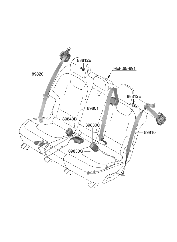 Kia 89850CV500WK S/BELT ASSY-RR, CTR