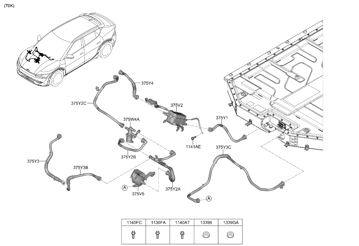 Kia 375Y4CV010 HOSE-BATTERY HEATER