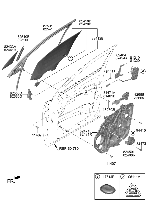 Kia 82420P2011 GLASS ASSY-FRONT DOO