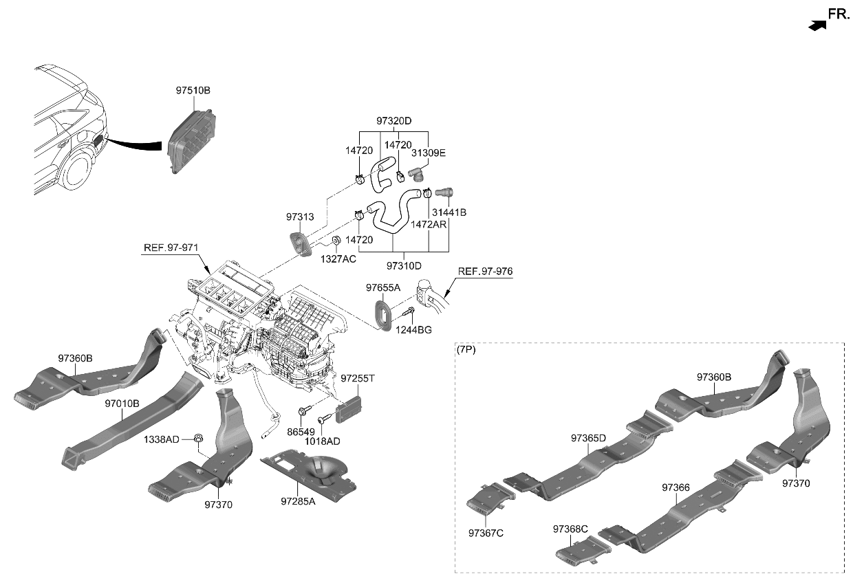 Kia 97361P4200 DUCT-REAR HEATING RR