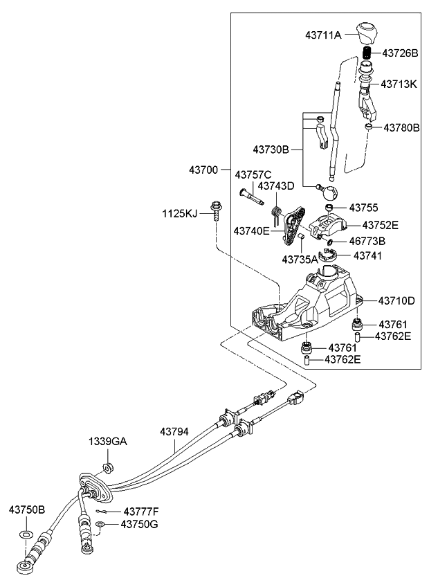 Kia 437001G010VA Lever Assembly-Manual Transmission