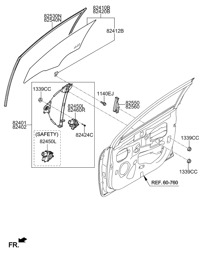 Kia 82410H9150 GLASS ASSY-FRONT DOO