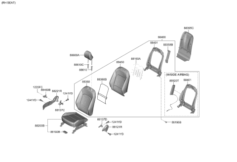 2020 Kia Soul Frame Assembly-Fr Seat B Diagram for 88410K0090