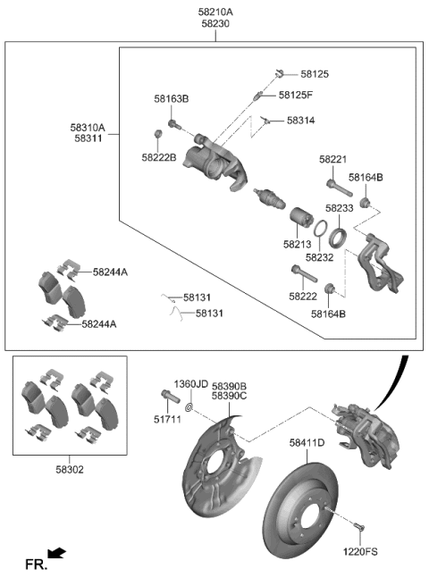 2022 Kia Soul Rear Brake Caliper Kit Diagram for 58310K0A10