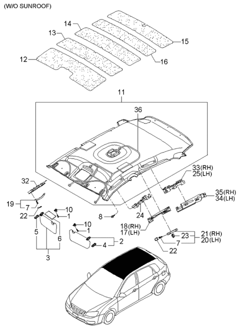 2004 Kia Spectra Pad-Roof Diagram for 853052F700