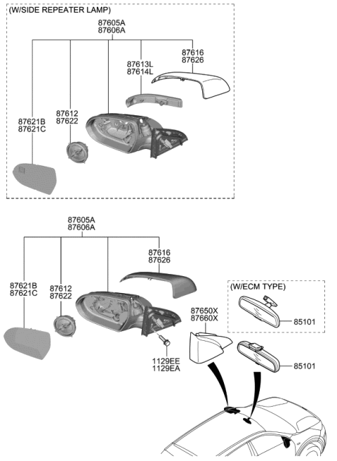 2019 Kia Niro Outside Rear View Mirror Assembly, Right Diagram for 87620G5320