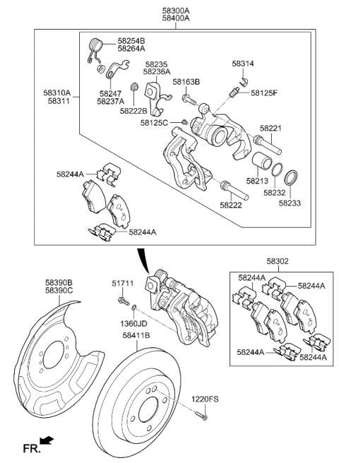 2016 Kia Rio Rear Brake Caliper Kit, Right Diagram for 583111WA30