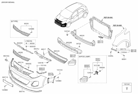 2016 Kia Rio Front Fog Lamp Assembly, Right Diagram for 922021W510