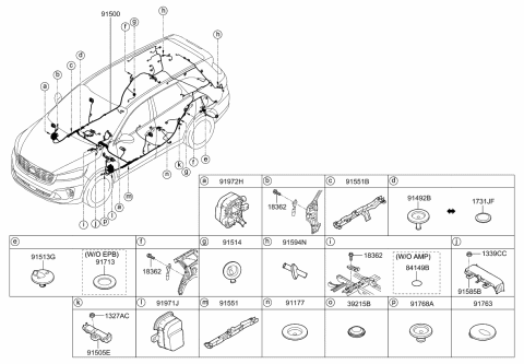 2020 Kia Sorento Wiring Assembly-Floor Diagram for 91550C6130