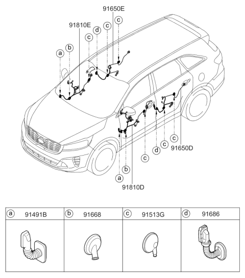 2019 Kia Sorento Wiring Assembly-Front Door(Pa Diagram for 91615C6070