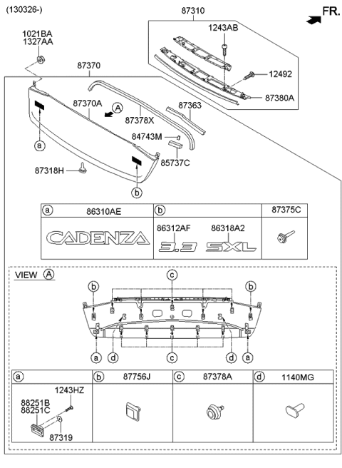2014 Kia Cadenza Bumper-Back Panel Moulding Diagram for 873183R502