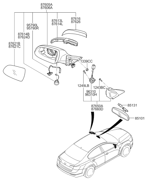 2013 Kia Cadenza Outside Rear View G/Holder Assembly, Left Diagram for 876113R730
