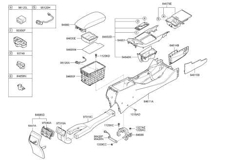 2013 Kia Cadenza Console Armrest Assembly Diagram for 846603RAA0HAP