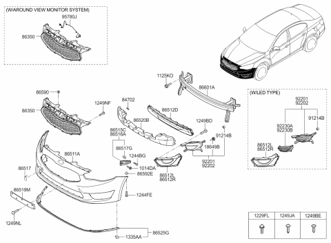 2014 Kia Cadenza Front Bumper Cover Diagram for 865113R501