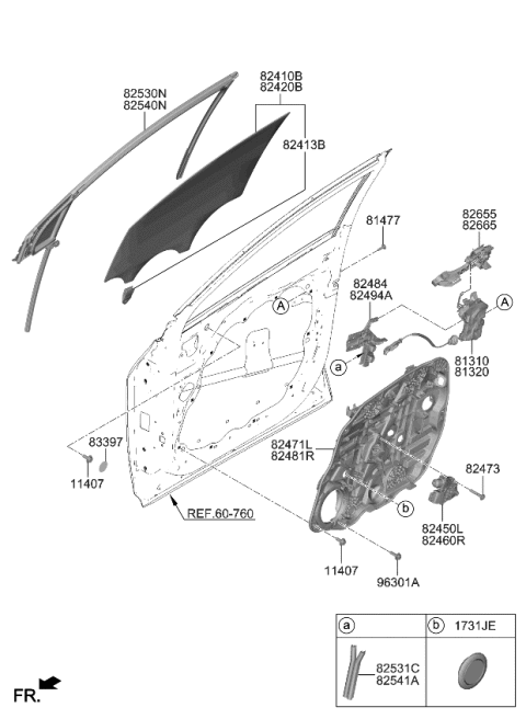 2023 Kia Sportage GLASS ASSY-FRONT DOO Diagram for 82410DW010