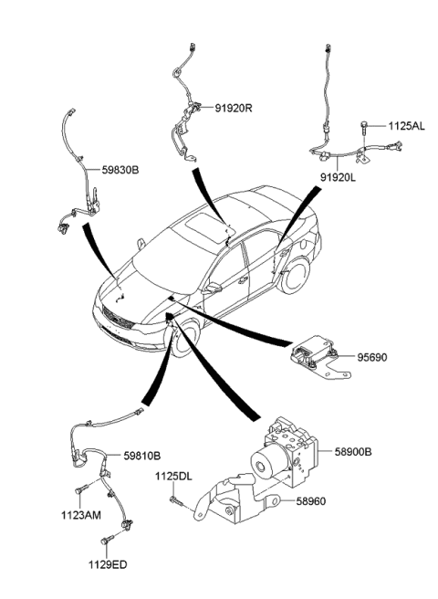 2011 Kia Forte Reused S Anti-Lock Brake System Abs Control Diagram for 589201M510