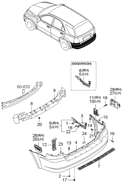 2003 Kia Sorento Side Lower Bracket Assembly-Rear Diagram for 866923E000