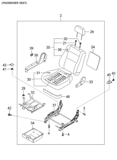 2004 Kia Sorento Front Seat Back Cover Assembly, Right Diagram for 884603E100CY4
