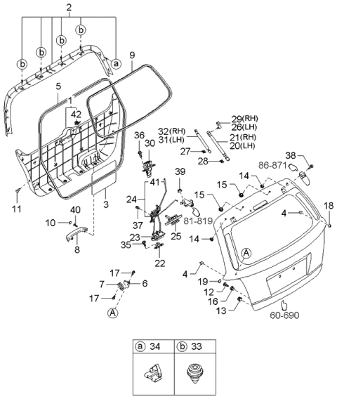 2004 Kia Sorento Tail Gate Trim Grip Assembly Diagram for 817563E001GW