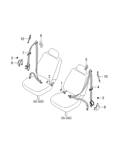 2003 Kia Sorento Front Seat Belt Buckle Assembly, Right Diagram for 888403E500FC