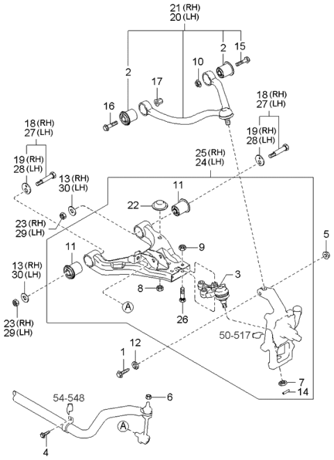2003 Kia Sorento Spindle-Lower Arm Diagram for 542203E200