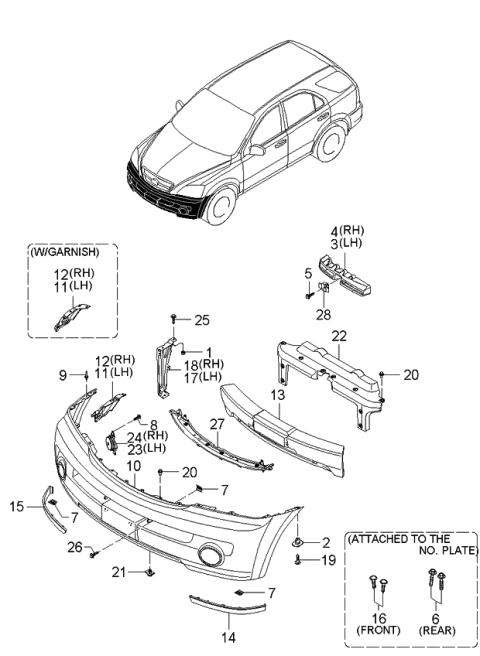 2004 Kia Sorento Front Bumper Cover Diagram for 865113E001XX