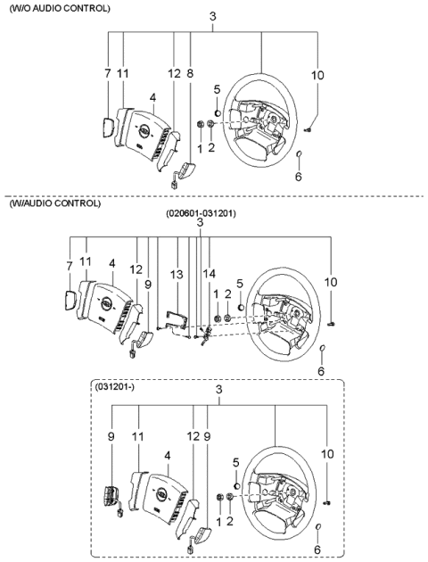 2005 Kia Sorento Steering Wheel Air Bag Module Assembly Diagram for 569103E510ND