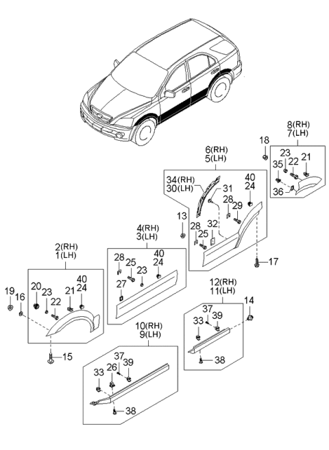 2006 Kia Sorento Clip-Side Garnish Mounting Diagram for 8775635000