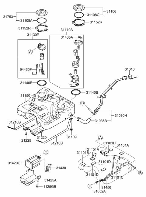 2011 Kia Sorento Fuel Pump Sender Assembly Diagram for 944301U000