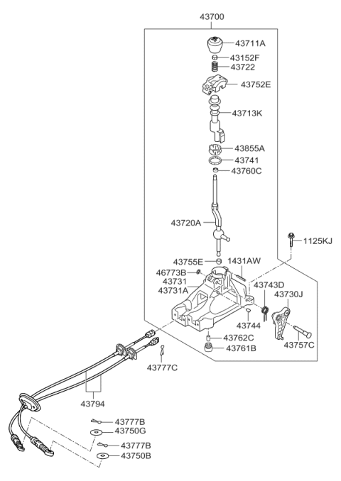 2010 Kia Sorento Knob-Gearshift Lever Diagram for 437112P100VA