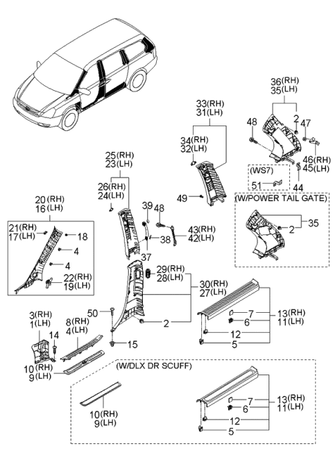 2006 Kia Sedona Trim Assembly-Rear Pillar Diagram for 858504D650TW