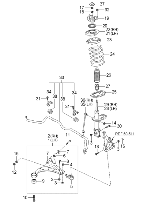 2006 Kia Sedona Front Shock Absorber Assembly, Right Diagram for 546614D100