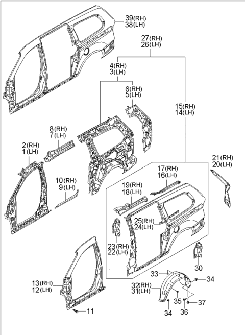 2006 Kia Sedona Extension Assembly-Quarter Outer,LH Diagram for 715504D200