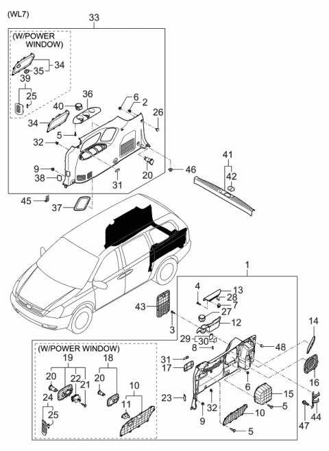 2006 Kia Sedona Trim Assembly-Luggage Side Diagram for 857304D4318D