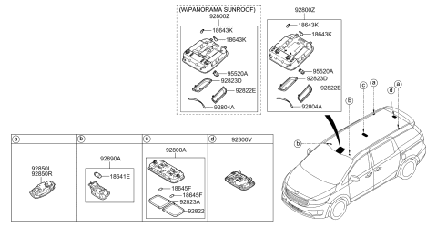2016 Kia Sedona Lamp Assembly-Overhead Console Diagram for 92800A9120DAA