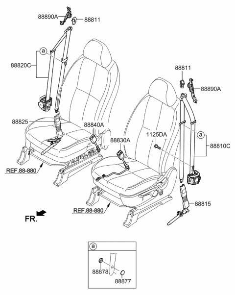 2016 Kia Sedona Front Seat Belt Assembly Right Diagram for 88820A9500GBU