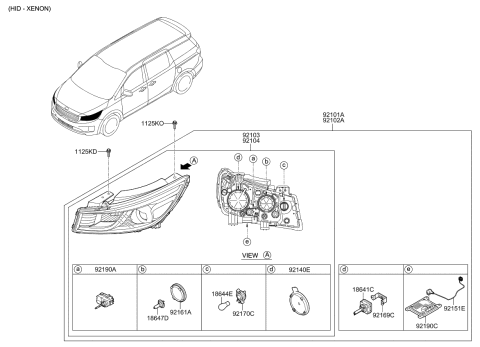 2016 Kia Sedona Driver Side Headlight Assembly Diagram for 92101A9440