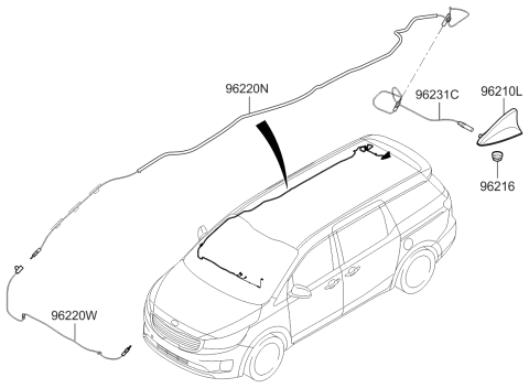 2015 Kia Sedona Combination Antenna Assembly Diagram for 96210A9400SWP