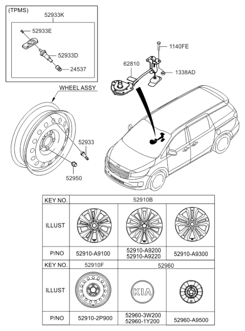 2015 Kia Sedona Wheel Assembly-Aluminum Diagram for 52910A9300