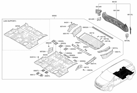 2015 Kia Sedona Panel Assembly-Rear Floor Diagram for 65518A9000