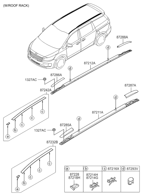 2016 Kia Sedona Clip-Roof Moulding Diagram for 87216A9000