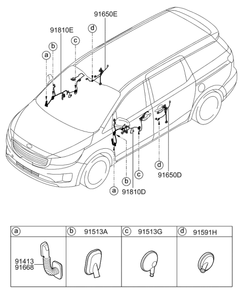 2018 Kia Sedona Wiring Assembly-Front Door(Pa Diagram for 91610A9011