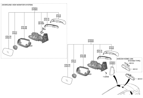 2020 Kia Sedona Outside Rear View Mirror Assembly, Right Diagram for 87620A9240