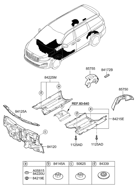 2021 Kia Sedona Clip Undercover Mounting Diagram for 842193M000